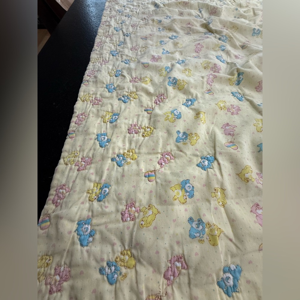 Vintage Care Bears Yellow Quilt Baby Blanket / Crib Blanket - Picture 9 of 11